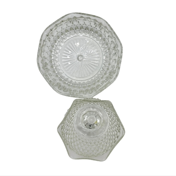 Indiana Glass Diamond Point Hobnail Pressed Glass Mayonnaise Condiment Set Vtg - Picture 2 of 8